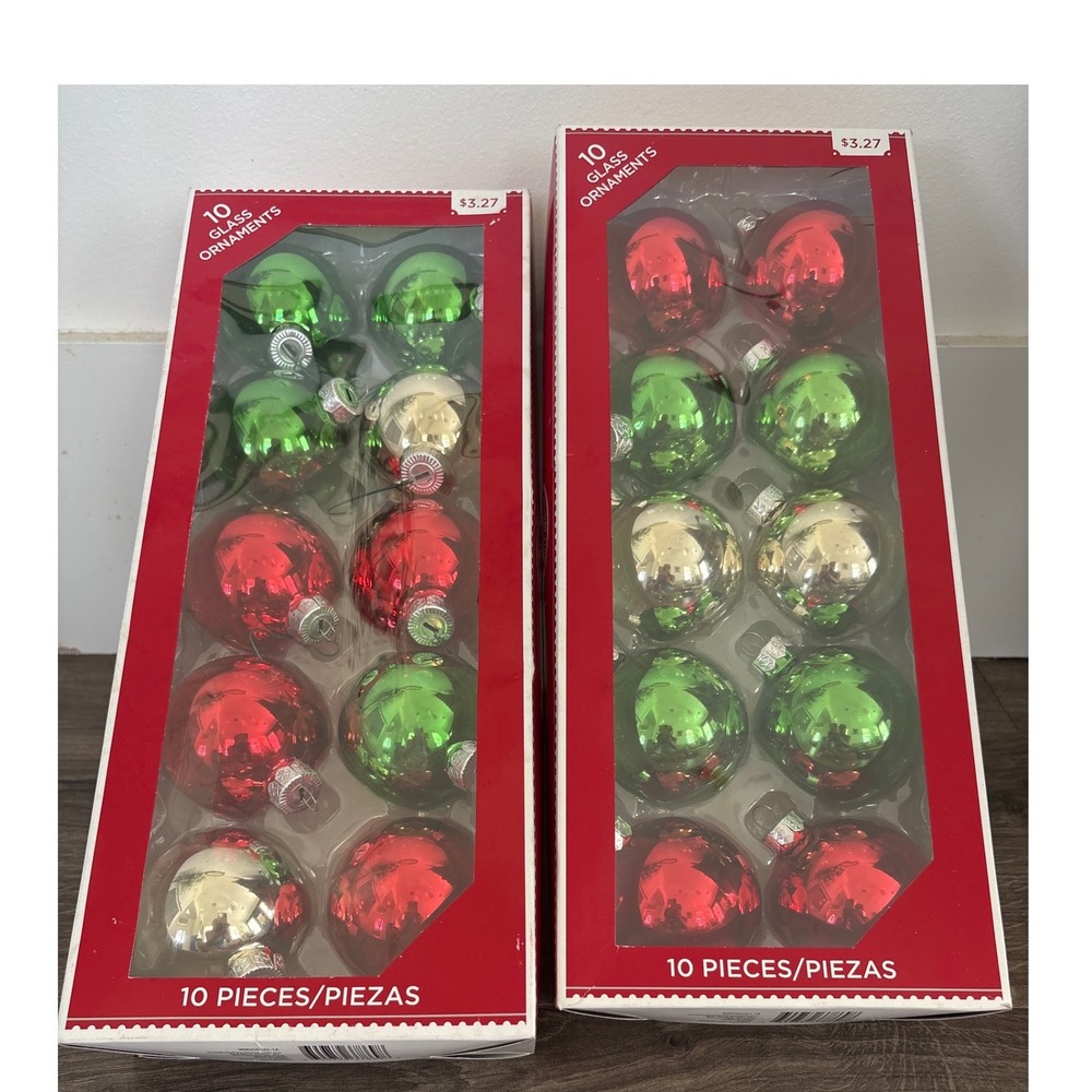 20ct Vintage Glass Christmas Ball Ornaments Red Green Gold Holiday Tree Decor